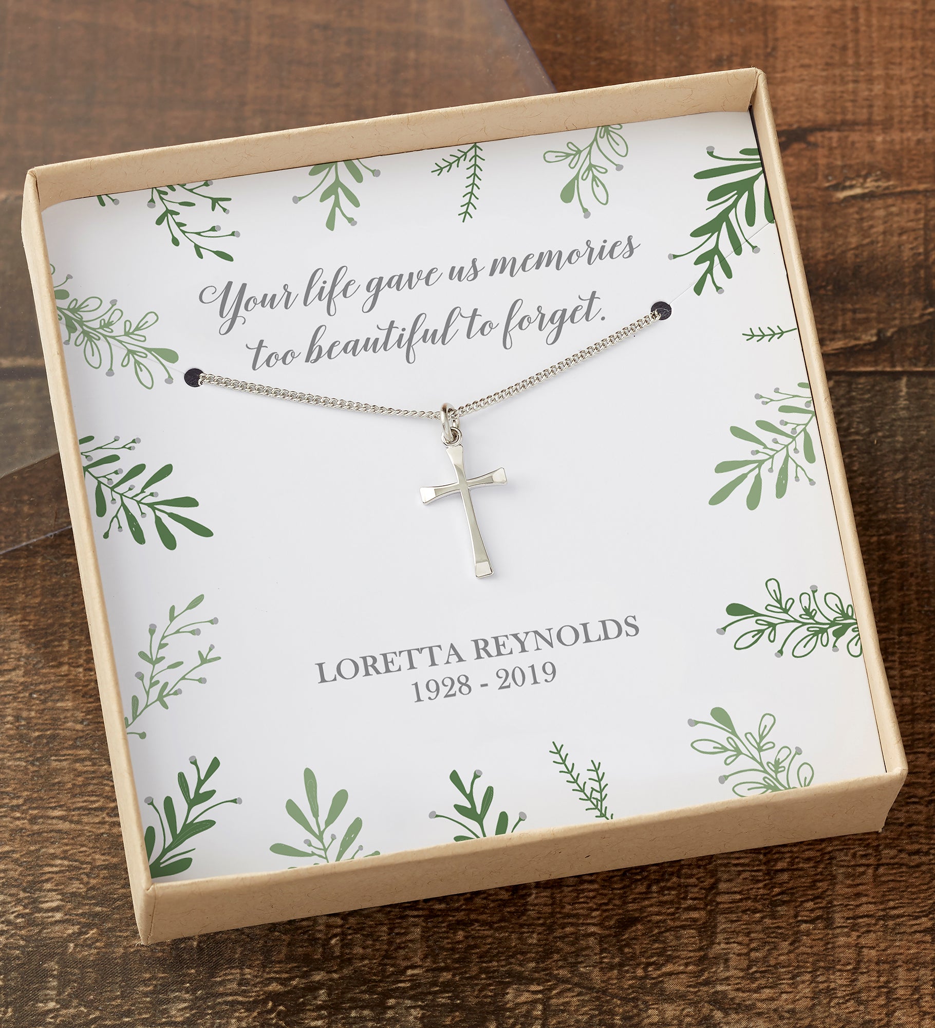 Memorial Cross Necklace With Personalized Message Card